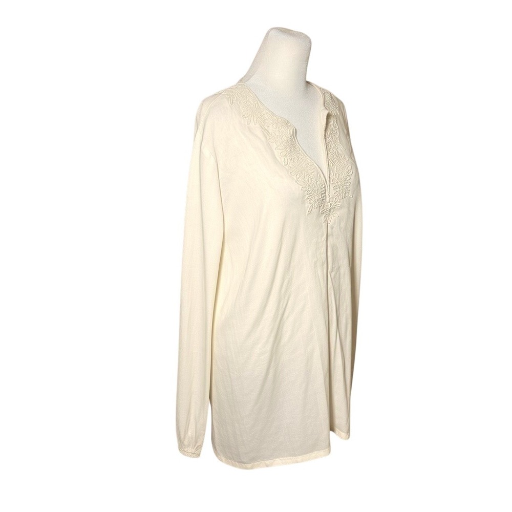 Lands End Linen Tunic Top Plus Size 1X Ivory Beaded Boho Beach Cover Up - Picture 4 of 12